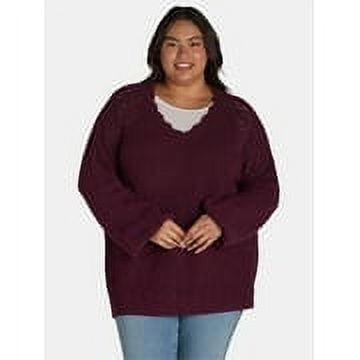 The Pioneer Woman’s Pointelle V-Neck Sweater, Midweight, Women’s, Sizes XS-XXXL