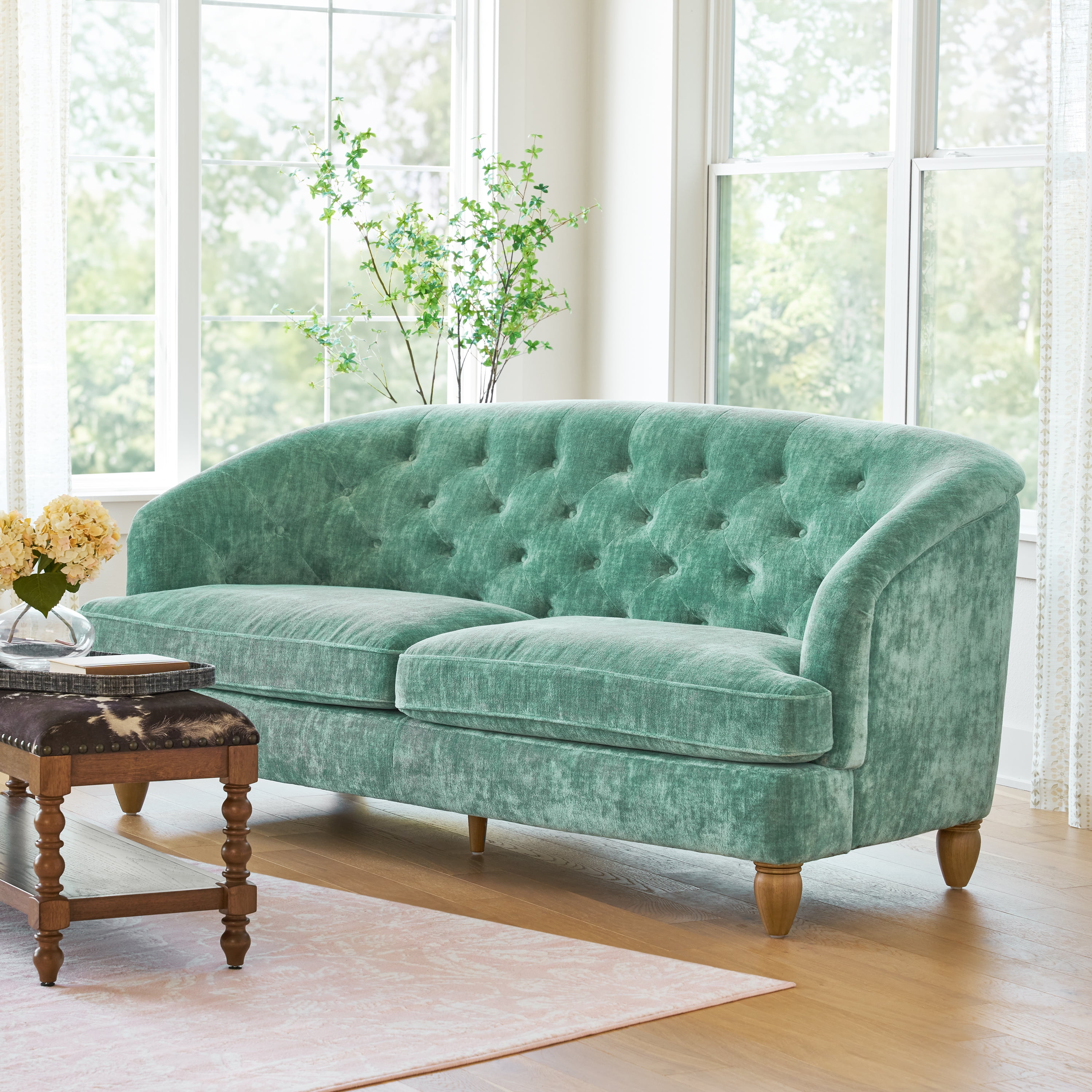 The Pioneer Woman Laurel Tufted Sofa Teal Velvet 79.53 in