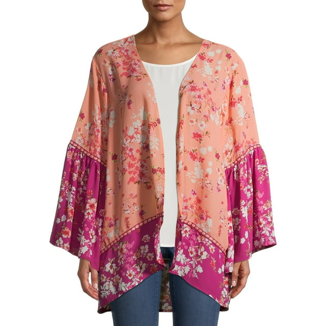 The Pioneer Women Woven Long Sleeve Flounce Sleeve Kimono - Walmart.com