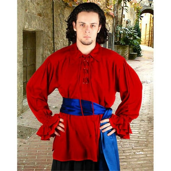 The Pirate Dressing C1007 John Cook Renaissance Shirt- Red - Small & Medium