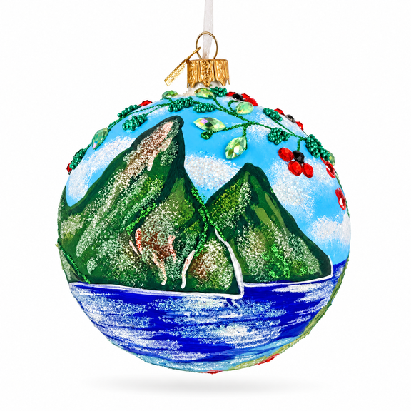 The Pitons, St. Lucia Glass Ball Christmas Ornament