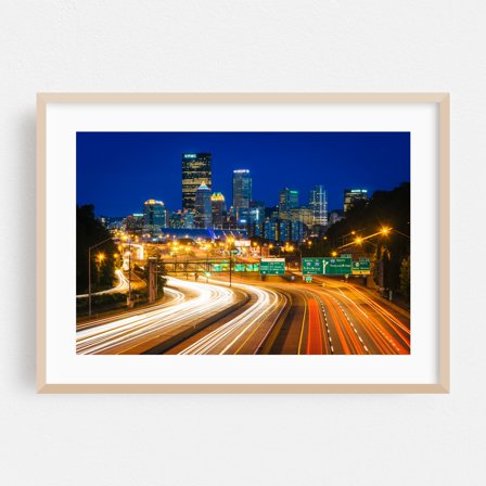 The Pittsburgh Skyline - Pittsburgh Pennsylvania Photography Oak Framed Wall Art Print 12 x 18 inches