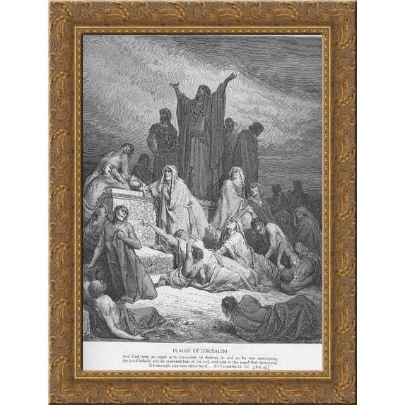 The Plague of Jerusalem 24x18 Gold Ornate Wood Framed Canvas Art by Gustave Dore