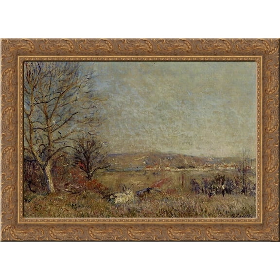 The Plain of Veneux, View of Sablons 24x18 Gold Ornate Wood Framed Canvas Art by Alfred Sisley
