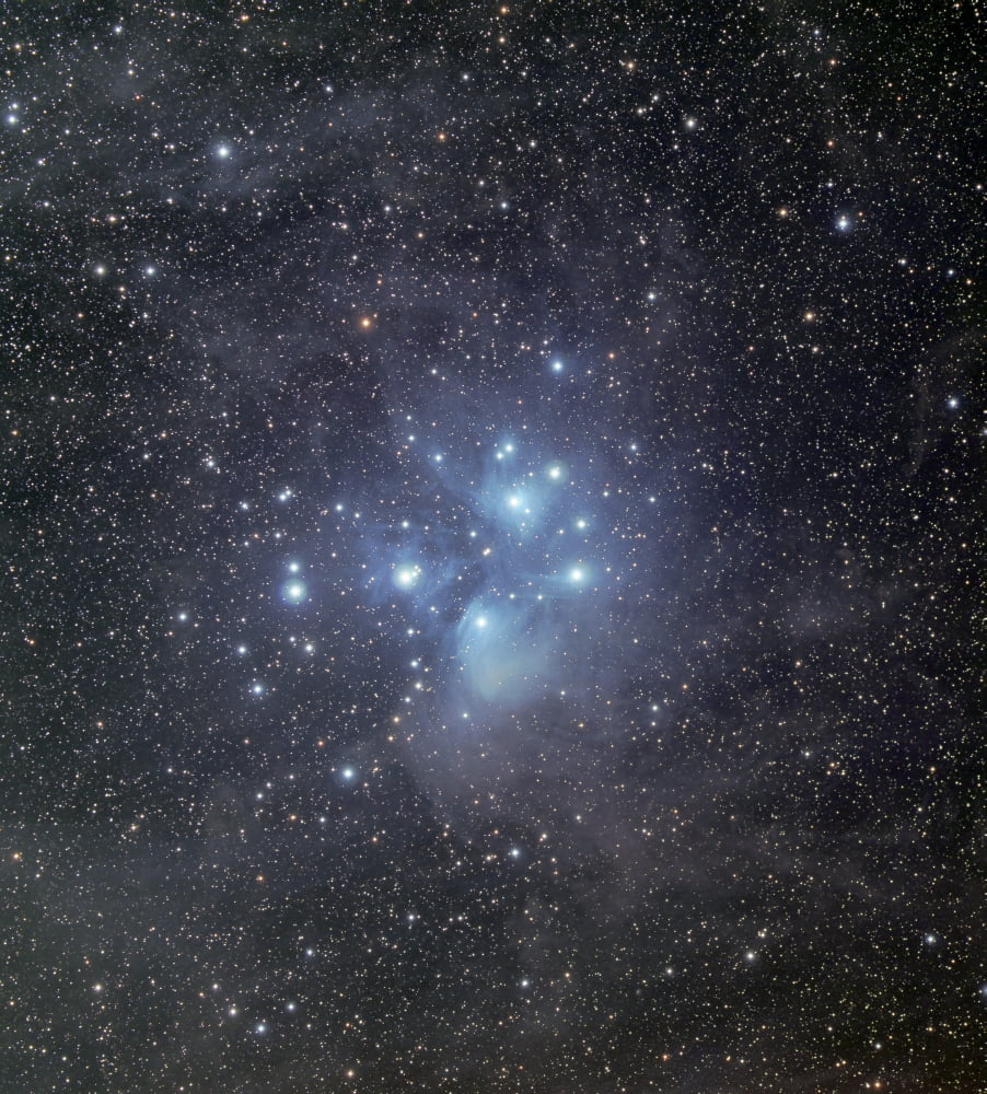 The Pleiades surrounded by dust and nebulosity Canvas Art - Phillip JonesStocktrek Images (27 x 30)
