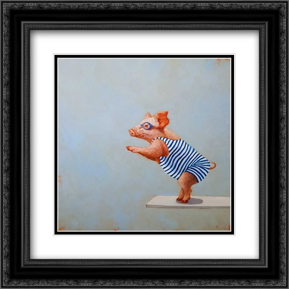 The Plunge 2x Matted 20x20 Black Ornate Framed Art Print by Heffernan, Lucia