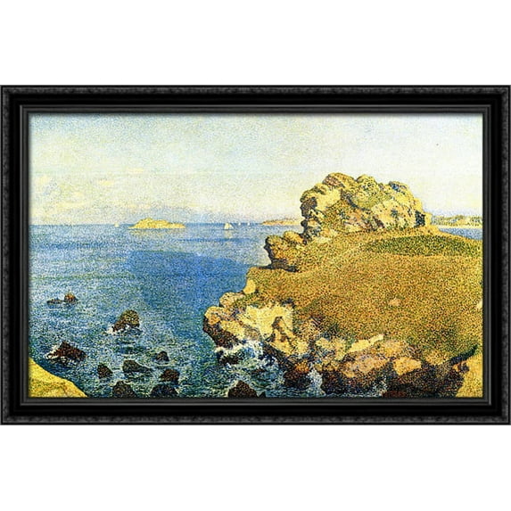 The Pointe de per Kiridec at Roscoff 40x26 Large Black Ornate Wood Framed Canvas Art by Theo van Rysselberghe