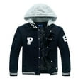 thumbnail image 1 of The Polar Club Big Boys' Fleece Varsity Baseball Jacket with Removable Hood (Navy- XL/18), 1 of 5