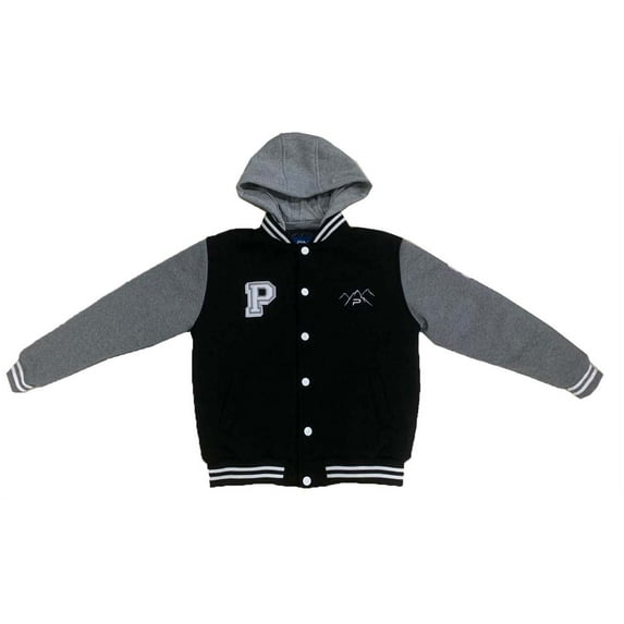 The Polar Club Boys' Fleece Varsity Baseball Jacket Black & Grey 2-Tone with Removable Hood (B&G- Size 7)
