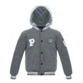 thumbnail image 1 of The Polar Club Boys' Fleece Varsity Baseball Jacket with Removable Hood (Charcoal-S/8), 1 of 5