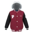 thumbnail image 1 of The Polar Club Mens' Big & Tall Fleece Varsity Baseball Jacket Maroon & Black 2-Tone with Removable Hood (Size 5X-Large MRN&Bk), 1 of 4