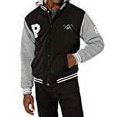 thumbnail image 1 of The Polar Club Mens' Fleece Varsity Baseball Jacket Black & Grey 2-Tone with Removable Hood (Size X-Large B&G), 1 of 5