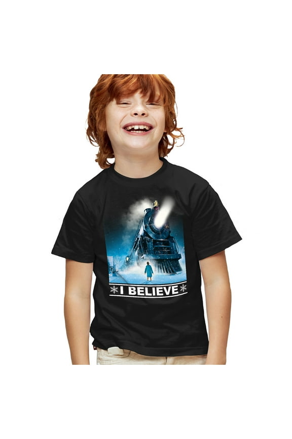 The Polar Express I Believe Kids T Shirt for Youth Boys and Girls, Black, Small