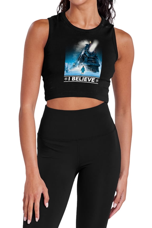 The Polar Express I Believe Women's Sleeveless Crop Top Tank, Black, Small