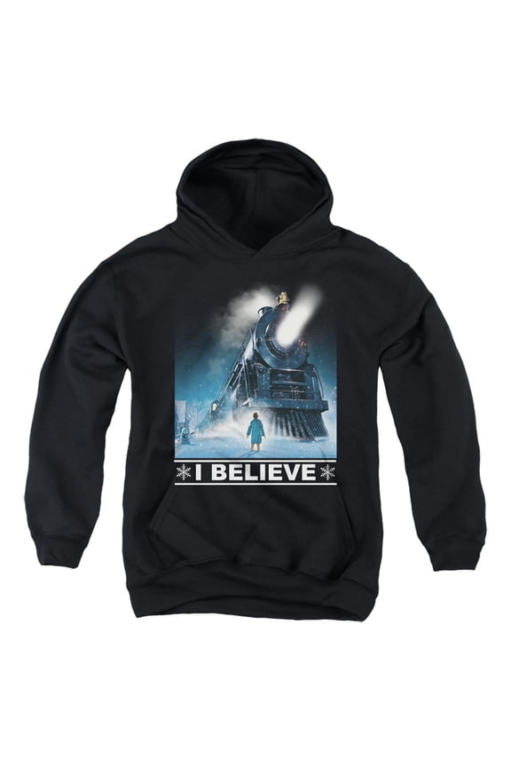 The Polar Express I Believe Youth Kids Boy/Girls Pull-Over Hoodie, Black, Large