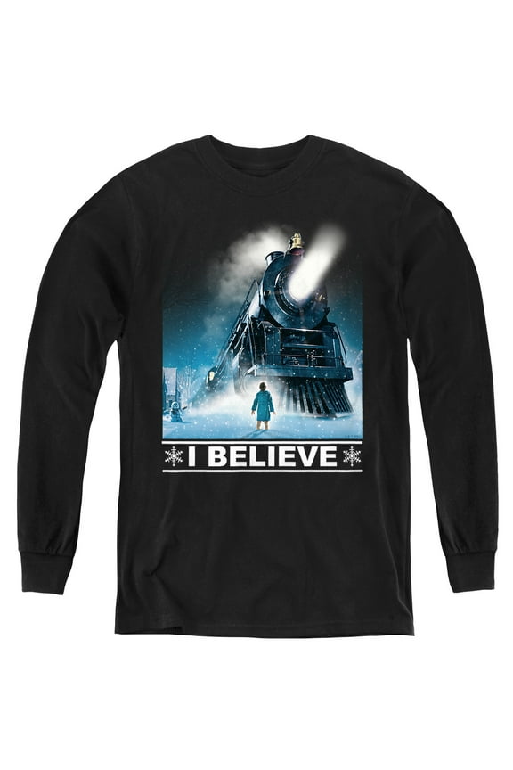 The Polar Express I Believe Youth Long Sleeve T Shirt, Black, Medium