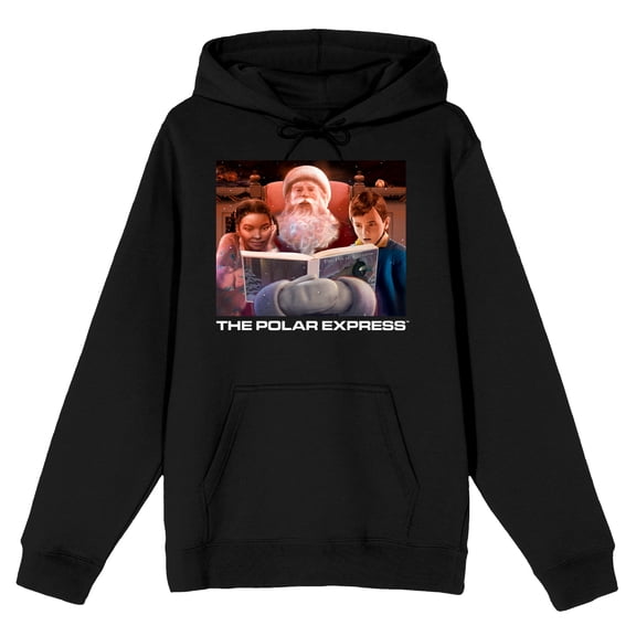 The Polar Express Santa Reading to Children Men's Black Graphic Hoodie-Medium