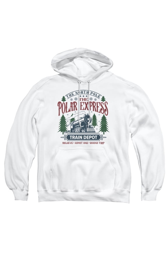 The Polar Express Train Depot Adult Pull-Over Hoodie, White, X-Large