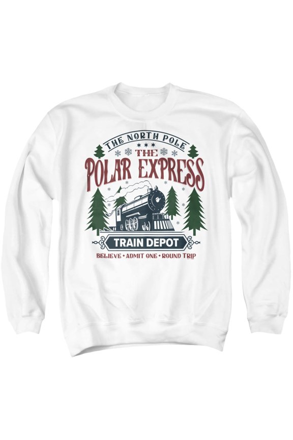 The Polar Express Train Depot Unisex Adult Crewneck Sweatshirt, White, X-Large