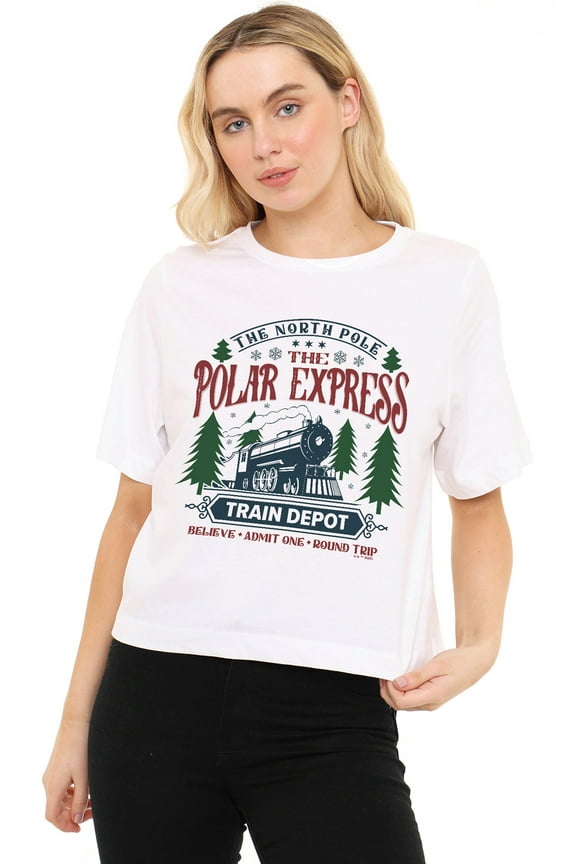 The Polar Express Train Depot Women's Boxy Cropped T-Shirt Casual Graphic Tee