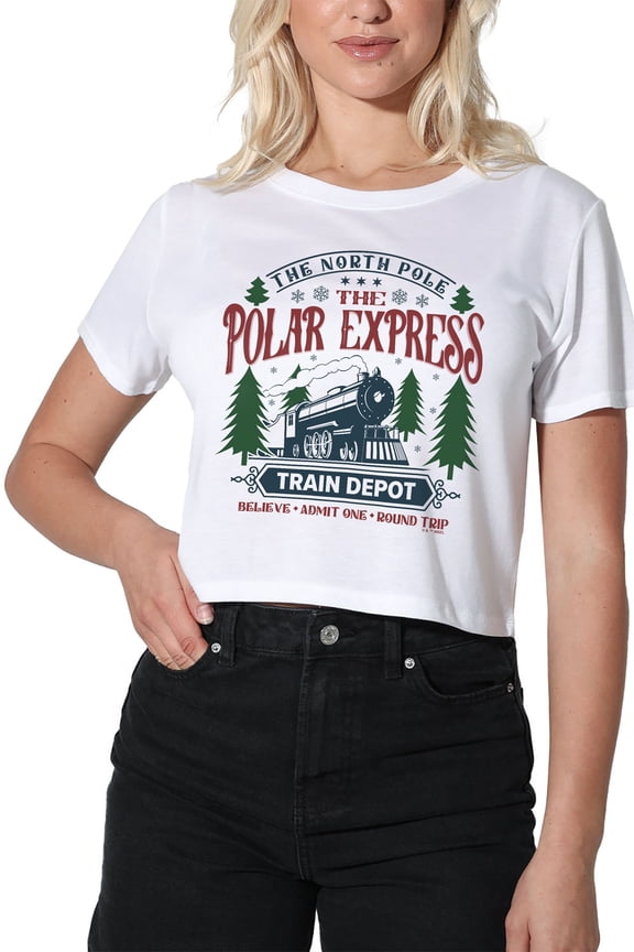 The Polar Express Train Depot Women's Crop Top T-Shirt, White, Small