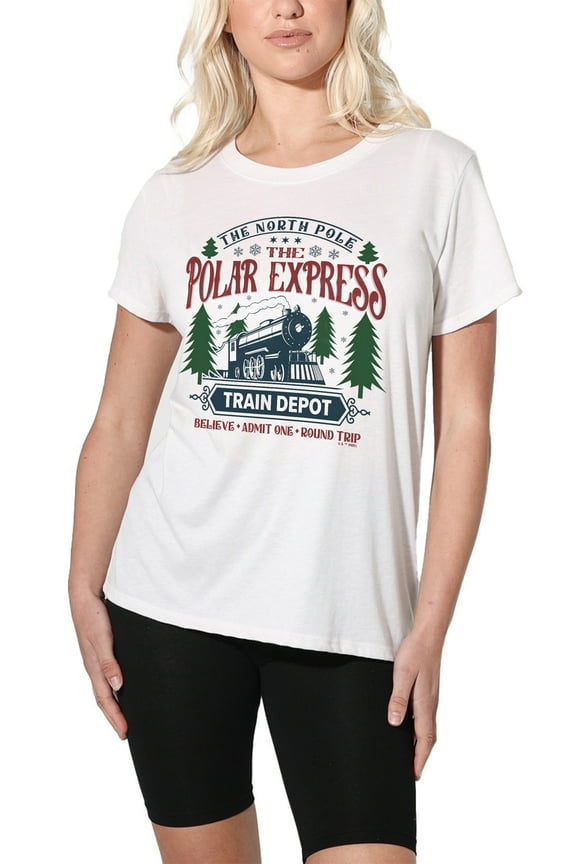 The Polar Express Train Depot Women's Loose T-Shirt, White, 2X-Large