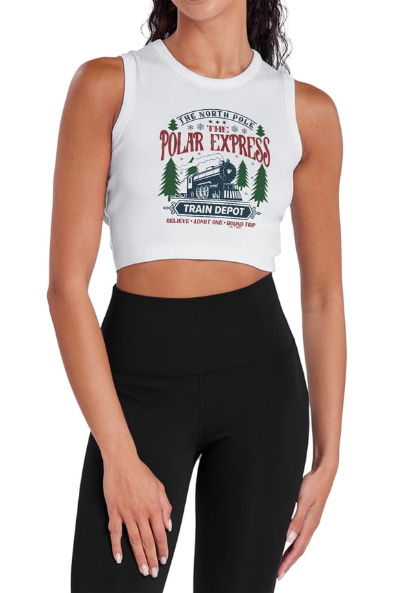 The Polar Express Train Depot Women's Sleeveless Crop Top Tank, White, Large