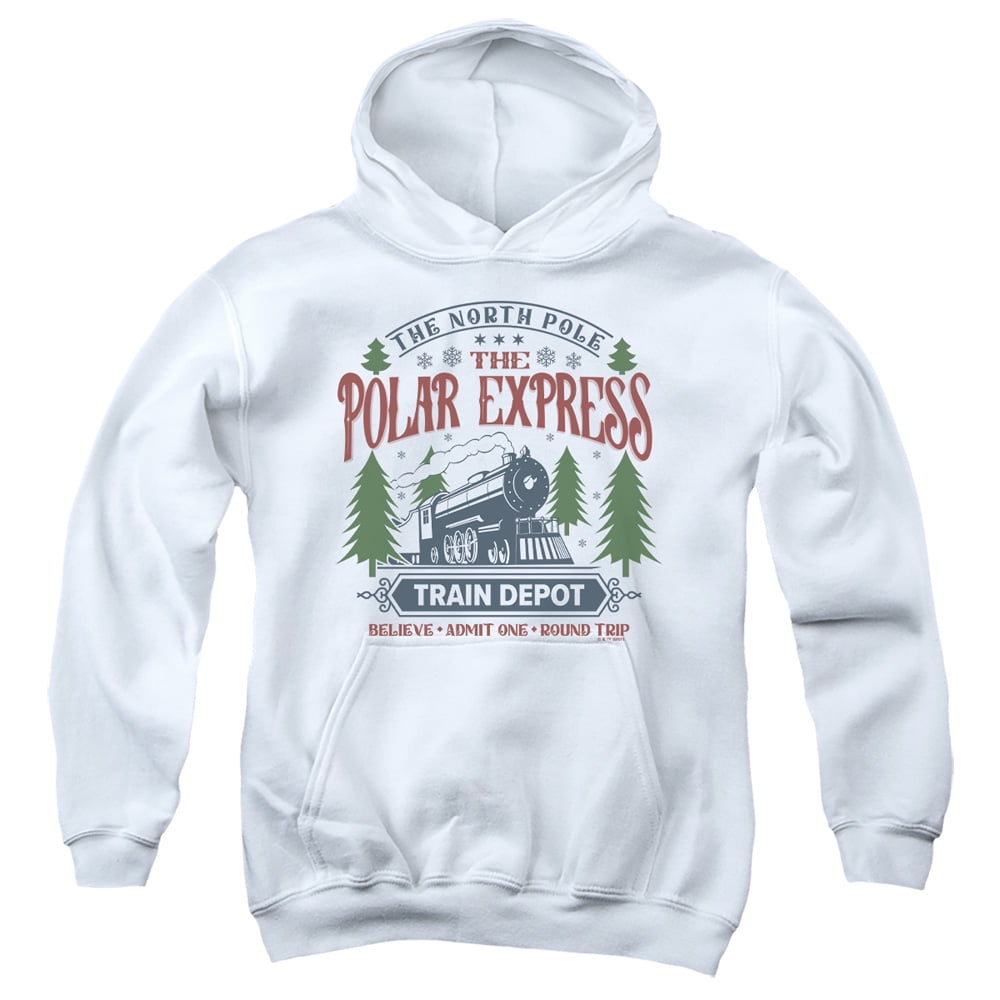 The Polar Express Train Depot Youth Kids Boy/Girls Pull-Over Hoodie, White, Large