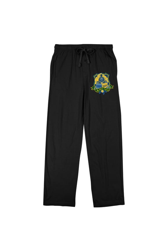 The Polar Express Train Front Crest With Green Ribbon and Bell Men's Black Graphic Sleep Pajama Pants-Medium