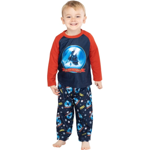 The Polar Express Train Toddler Kids' Christmas Holiday Movie 2PC Raglan Long-Sleeve Pajama Pant Set For Boys Girls