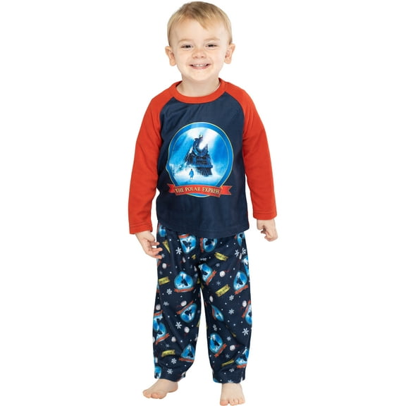 The Polar Express Train Toddler Kids' Christmas Holiday Movie 2PC Raglan Long-Sleeve Pajama Pant Set For Boys Girls