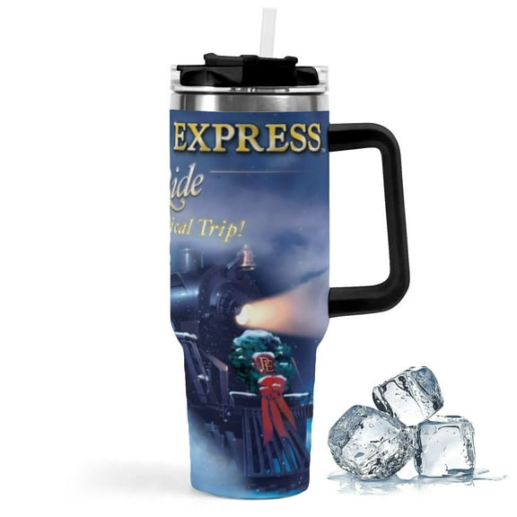 The Polar Express-theme Insulated Stainless Steel Tumbler with Handle Gifts For Family Friends Fans and Straw Fits in Standard Cup Holder 40 OZ
