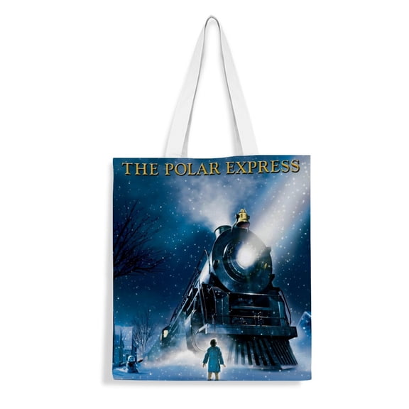 The Polar Express-theme canvas Tote Bag for Women Aesthetic Shopping Grocery Reusable Bags with Inner Zipper Women Gift 13.8 x 15.8 inches35x40cm