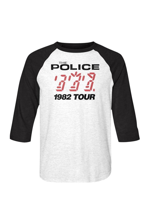 The Police 1982 Tour White/Black Adult Baseball Raglan T-Shirt