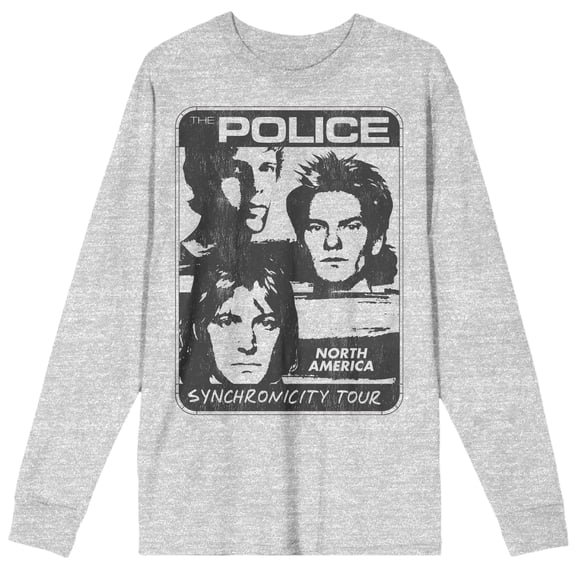 The Police North American Synchronicity Tour Crew Neck Long Sleeve Athletic Heather Adult Tee-Large