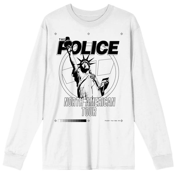 The Police North American Tour Crew Neck Long Sleeve White Adult Tee-Large