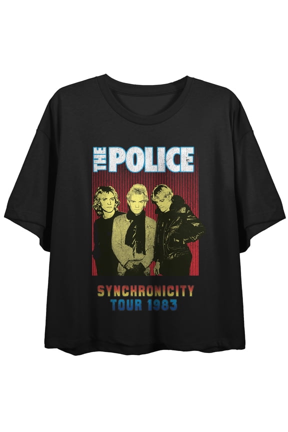 The Police Synchronicity Tour Crew Neck Short Sleeve Women's Black Crop Top
-Large
