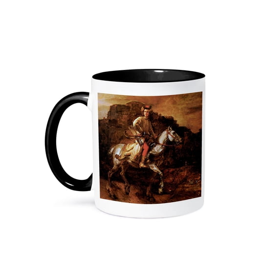 3dRose, The Polish Rider by Rembrandt, 11oz Two-Tone Black Mug