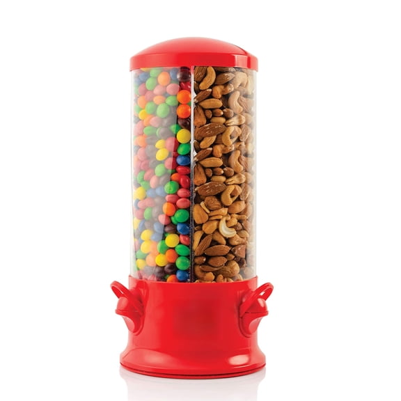 The Polystyrene Triple Candy Machine - Fun & Nut Dispenser Improved (red) 360 Degree And 3 Compartments