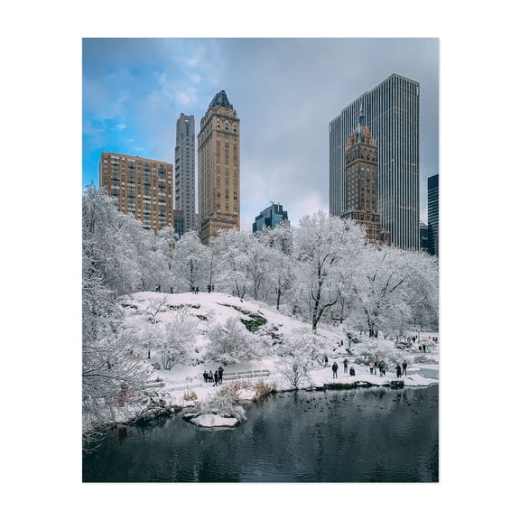 The Pond, Central Park 01 - Manhattan New York Photography Winter Snow Cityscape Architecture Scenic Nature City Unframed Wall Art Print 6 x 8 inches