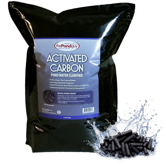 The Pond Guy Activated Carbon Media Pellets - Clear Tea Color Water Removes Chlorine and Odor Koi Fish Ponds and Water Gardens - 9 lb with Mesh Bag