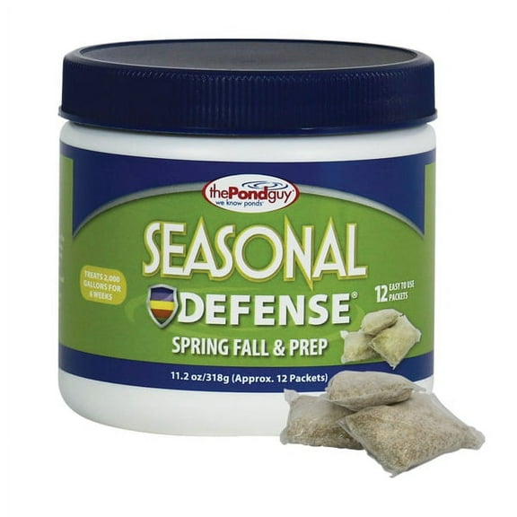 The Pond Guy Seasonal Defense, Spring & Fall Beneficial Bacteria, Barley & Enzymes, Cold Water Sludge & Scum Treatment, Fish & Plant Safe, 12 Packets