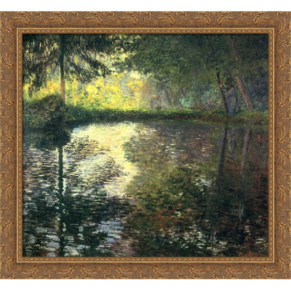 The Pond at Montgeron 30x28 Large Gold Ornate Wood Framed Canvas Art by Claude Monet