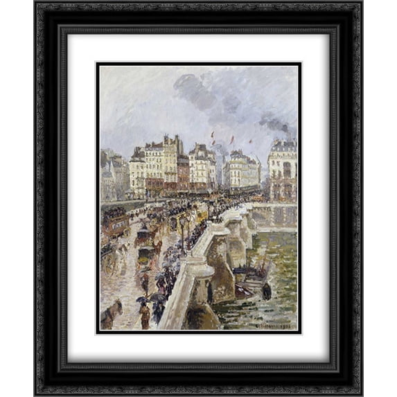 The Pont Neuf On a Rainy Afternoon 2x Matted 20x24 Black Ornate Framed Art Print by Pissarro, Camille