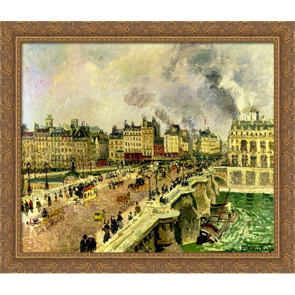 The Pont Neuf, Shipwreck of the Bonne Mere 34x28 Large Gold Ornate Wood Framed Canvas Art by Camille Pissarro