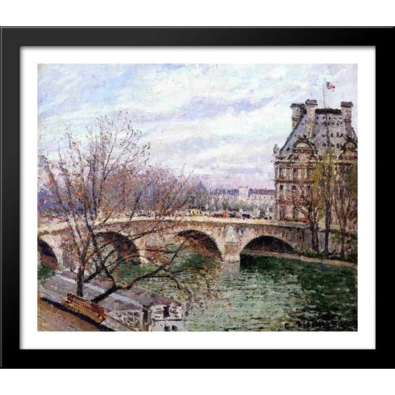 The Pont Royal and the Pavillion de Flore 32x28 Large Black Wood Framed Print Art by Camille Pissarro