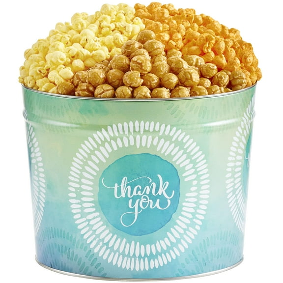 The Popcorn Factory Gift Tin, With Many Thanks, 2 Gallons (Robust Cheddar, Butter, Caramel)