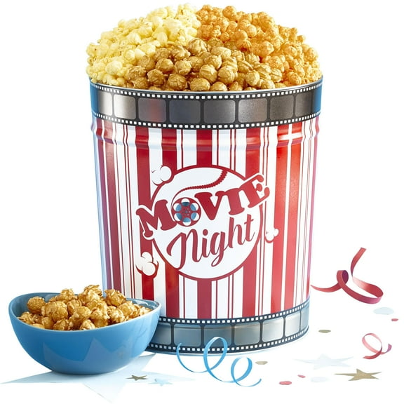 The Popcorn Factory Popcorn Gift Tin, Movie Night, 3.5 Gallons (Robust Cheddar, Butter, Caramel)