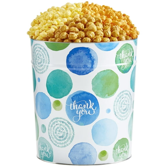 The Popcorn Factory Popcorn Gift Tin, With Many Thanks, 3.5 Gallons (Robust Cheddar, Butter, Caramel)