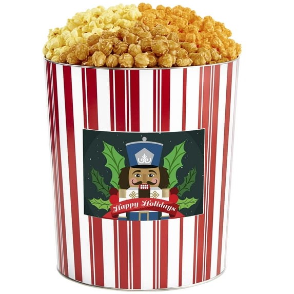 The Popcorn Factory Tins With Pop® 3.5 Gallon Happy Holiday Nutcracker 3 Flavor